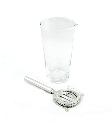 Hostelnovo - Vaso Mezclador en Vidrio soplado con colador gusanillo en Acero Inoxidable - Coctelería Profesional - Fabricado artesanalmente - Capacidad: 1 litro