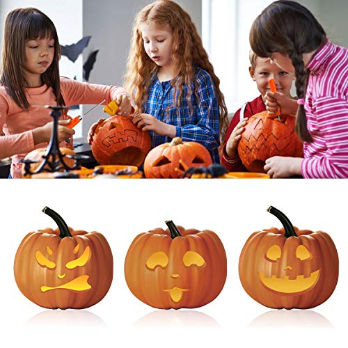 HOTSAN Kit de Herramientas de Talla de Calabaza de Halloween 5 Herramientas de Calabaza 10 Plantillas de Talla 2 Velas LED, Jack-O-Lantern para Decoraciones de Halloween Familiares para niños