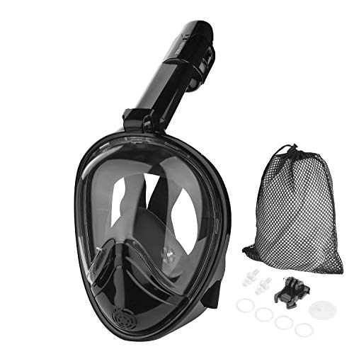 HOVNEE Máscara de Buceo,Máscara Snorkel Máscara para Buceo 180 ° tecnología panoránica, la Máscara de Snorkel de cámara Instalable para los Adultos,Adecuado para Interiores y Exteriores (Negro, S/M)