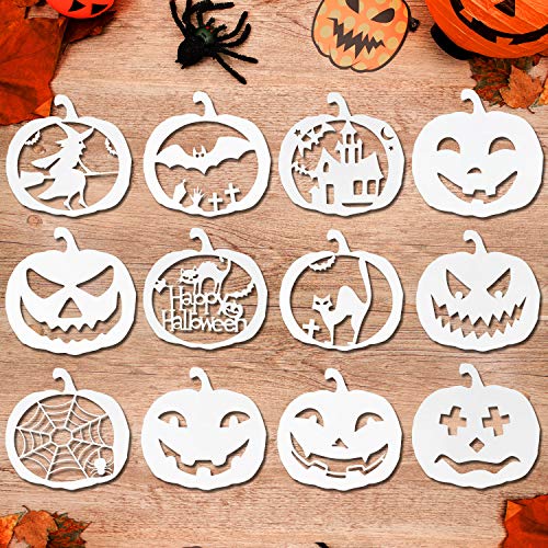 HOWAF 12 Piezas Halloween Plantillas Dibujo niños plástico Pintura Halloween Calabaza tallar Plantillas para Halloween Decoración, Scrapbooking, Pintura