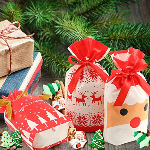 HOWAF 30pcs Bolsas de Regalo Navidad Bolsas Plástico con Cordón Bolsa Bolsas cumpleaños Infantil para Navidad Fiestas Cumpleaños Boda Caramelos Dulces Galletas Chocolates