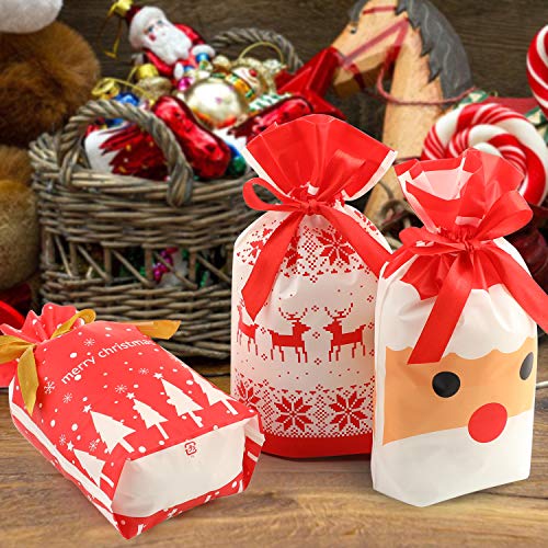 HOWAF 30pcs Bolsas de Regalo Navidad Bolsas Plástico con Cordón Bolsa Bolsas cumpleaños Infantil para Navidad Fiestas Cumpleaños Boda Caramelos Dulces Galletas Chocolates