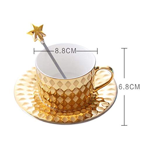 HRDZ Taza Taza de Hotel Mujer cafetería Hombre Traje Creativo cerámica Taza de café Taza de Flores Contorno de Estilo Europeo en Oro Taza Taza 1 con una Cuchara A 8.8 * 6.8cm