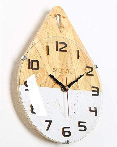 HSWD Reloj de Pared Creativo 8", Reloj de Madera de Gota de Agua con Superficie de Vidrio, Reloj de Pared Decorativo pequeño de la casa de Moda, Blanco, números