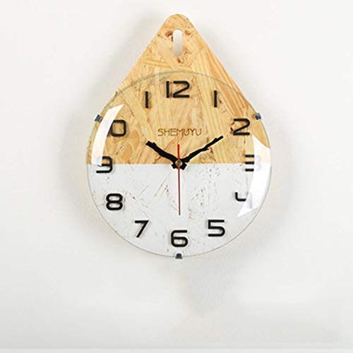 HSWD Reloj de Pared Creativo 8", Reloj de Madera de Gota de Agua con Superficie de Vidrio, Reloj de Pared Decorativo pequeño de la casa de Moda, Blanco, números