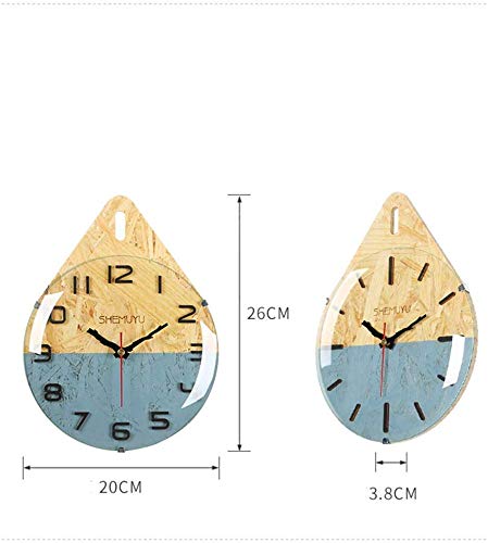 HSWD Reloj de Pared Creativo 8", Reloj de Madera de Gota de Agua con Superficie de Vidrio, Reloj de Pared Decorativo pequeño de la casa de Moda, Blanco, números