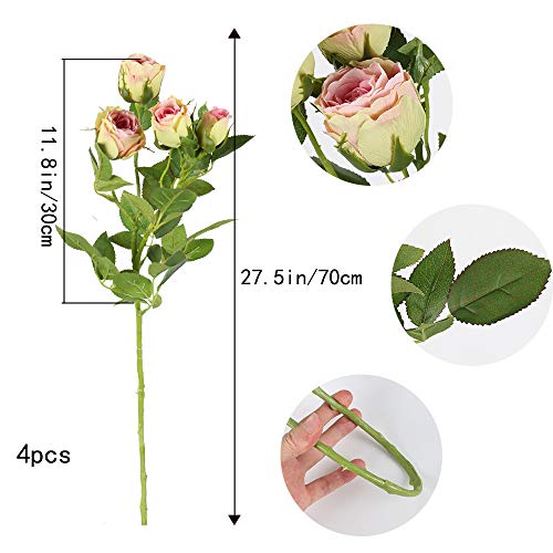 HUAESIN 3pcs Ramo de Flores Artificiales Decoracion Flor Rosa Artificial con 4 Cabezas Flores de Seda para Jarrones Boda Fiesta Hogar Mesa Cocina Baño Balcon Terraza Jardinera Cafeteria Iglesia