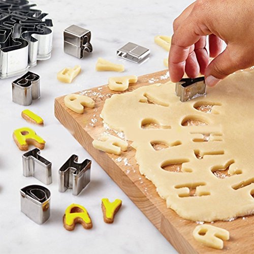 HUAFA 35 piezas Cookie cortadores de fondant – juego de Alfabeto número símbolos matemáticos molde de cocción de galletas con caja de almacenaje, acero inoxidable