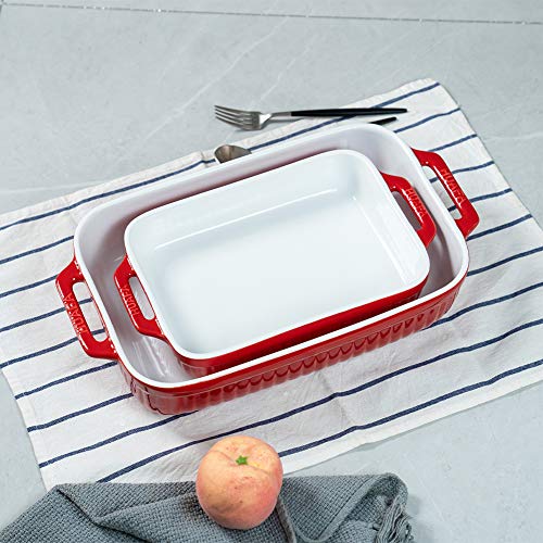 HUAFA Bandeja Horno Rectangular Para Horno Cerámica Fuente Horno,para 6/8 porciones, ideal para Lasaña Pastel Cazuela Tapas, 32x20x6cm /42x24x8cm (cereza, 32+42 cm)