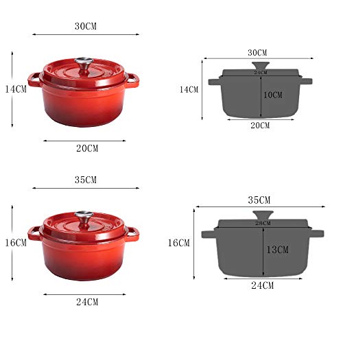 HUAFA Cocotte Redonda con Tapa Olla Hierro Fundido Todas Las Fuentes de Calor Incl. Inducción,28 cm, 6,7L (Cereza, 28 cm)