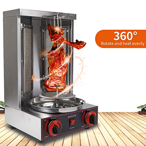 HUKOER Kebab Machine Gyro Grill, Kebab Shop Eléctrico para Kebabs Y Barbacoas, Kebab Machine con 2 Quemadores, para Máquinas De Barbacoa Verticales Comerciales Domésticas