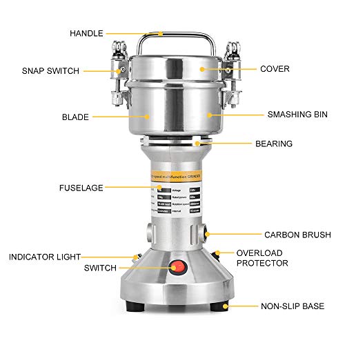 HUKOER Molinillo de granos portátil, 150 g Capacidad 220 V Molino de cereales de hierbas de grano de especias Molino, Máquina de molienda de alta velocidad de 3 cuchillas Procesadora de alimentos