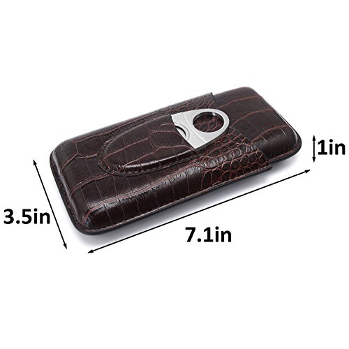 Humidor puros,Estuche para 3 Cigarrillos,Estuche de cigarro,cortador de acero inoxidable de primera calidad incluido,Cuero de PU de cocodrilo,Regalo perfecto para hombres