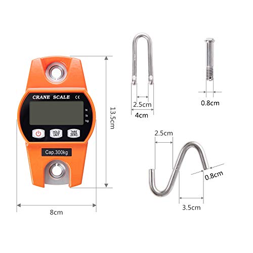 Hyindoor 300KG Escala de grúa Electrónica Báscula Digital de Grúa para Pesca Industrial con Gancho Resistente