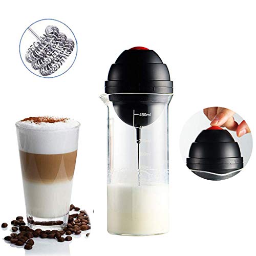 HYLH Espumador de Leche Espumador eléctrico Máquina de Espuma de café Mezclador de batido de Leche con batería para Latte Cappuccino Jarra de Espuma Espuma de café Batidora con Vaso de Vidrio