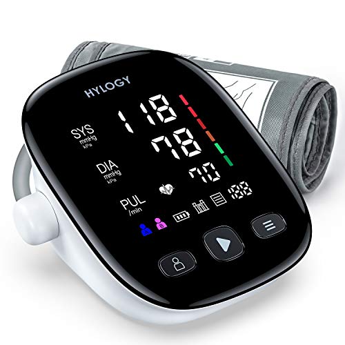 HYLOGY Tensiómetro de Brazo, Monitor de Presión Arterial Digital Automatico con Gran Pantalla LED, Deteccion de Irregular Arritmia, Brazalete 22-42cm, 2x90 Memoria y Recargable USB