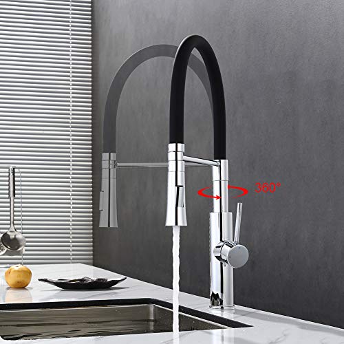 Ibergrif M22115-2 Grifo de Cocina Profesional con Ducha de Mano y Caño Flexible, Griferia para Fregadero Monomando Extensible, Negro/Plata