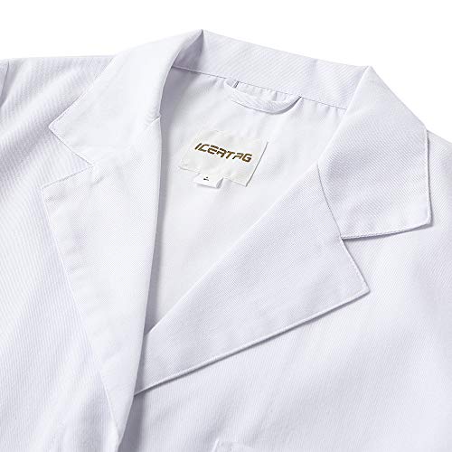 Icertag Bata de Laboratorio, médico Abrigo Abrigo de Mujer, Abrigo Blanco para Damas, Adecuado para Estudiantes de la Escuela Laboratorio de Ciencia Enfermera Cosplay Vestido de algodón (Small)