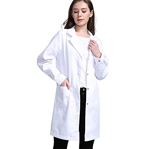 Icertag Bata de Laboratorio, médico Abrigo Abrigo de Mujer, Abrigo Blanco para Damas, Adecuado para Estudiantes de la Escuela Laboratorio de Ciencia Enfermera Cosplay Vestido de algodón (Small)