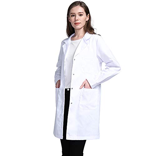 Icertag Bata de Laboratorio, médico Abrigo Abrigo de Mujer, Abrigo Blanco para Damas, Adecuado para Estudiantes de la Escuela Laboratorio de Ciencia Enfermera Cosplay Vestido de algodón (Small)