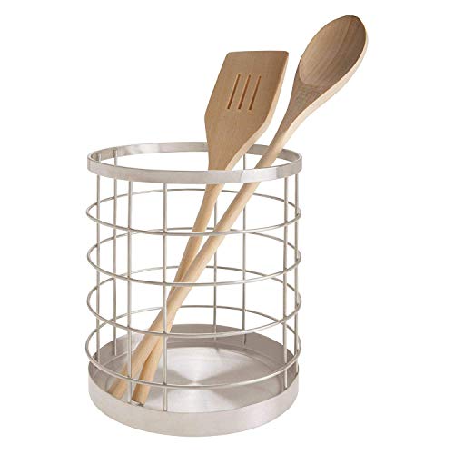 iDesign Austin Escurre cubiertos de cocina para la encimera, portacubiertos redondo de metal, porta utensilios con elegante diseño de rejilla, plateado mate, 15,2 cm de diámetro x 17,8 cm