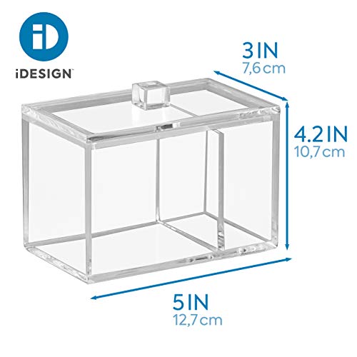 iDesign Caja de almacenaje con tapa, resistente dispensador de algodón y bastoncillos en plástico, bote algodonero para baño con dos compartimentos, transparente