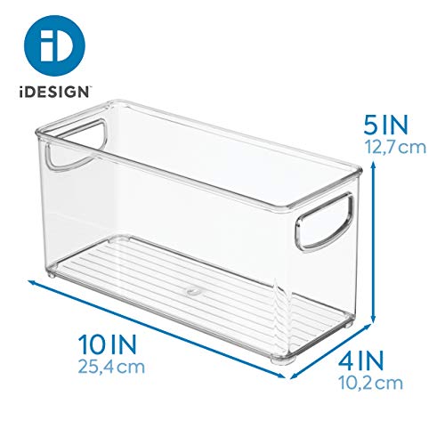 iDesign Caja transparente para el frigorífico, organizador de cocina pequeño y profundo de plástico, organizador de nevera con asas y sin tapa, transparente