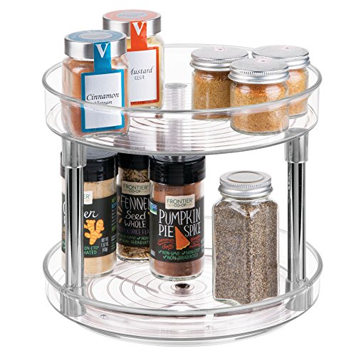 iDesign Plato giratorio para cocina, organizador de armarios con 2 pisos de plástico libre de BPA, especiero giratorio para guardar especias y latas en la despensa, transparente