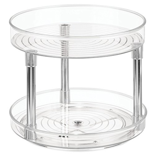 iDesign Plato giratorio para cocina, organizador de armarios con 2 pisos de plástico libre de BPA, especiero giratorio para guardar especias y latas en la despensa, transparente