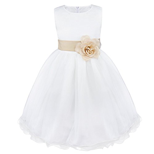 IEFIEL Vestido de Princesa Niña Tutú Vestido Blanco de Fiesta Boda Bautizo para Niñas Vestido de Flores Cumpleaños Princesa Elegante 2 Años-14 Años Beige Oscuro 5 años