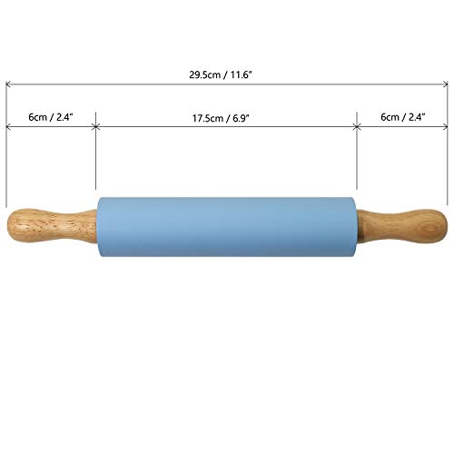 igadgitz Home U6757 Rodillo Amasador Silicona Antiadherente con Asas de Madera para Pasta, Pastelería, Fondant, Tarta Corteza, Pizza, Pasteles de Masa, etc. - Azul