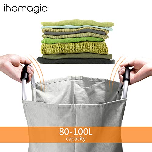 IHOMAGIC Cesto para Ropa Sucia Plegable con Asas de Aleación Bolsa Colada para Baño Organizador Lavandería Oxford 600D PVC Resistente Portátil de Viaje para Cocina Dormitorio Hotel 100L Gris Claro