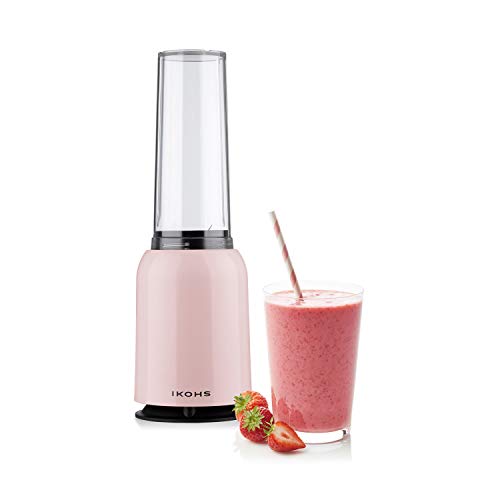 IKOHS Batidora de Vaso MOI - Batidora de Vaso Individual para Smoothies y Batidos, 230 W, Individual, Portátil, Cuchillas de Acero Inoxidable, 230W, Libre de BPA, Diseño Exclusivo, Color Rosa