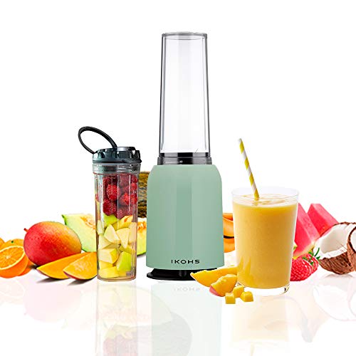 IKOHS Batidora de Vaso MOI - Batidora de Vaso Individual para Smoothies y Batidos, 230 W, Individual, Portátil, Cuchillas de Acero Inoxidable, 230W, Libre de BPA, Diseño Exclusivo, Color Verde Menta