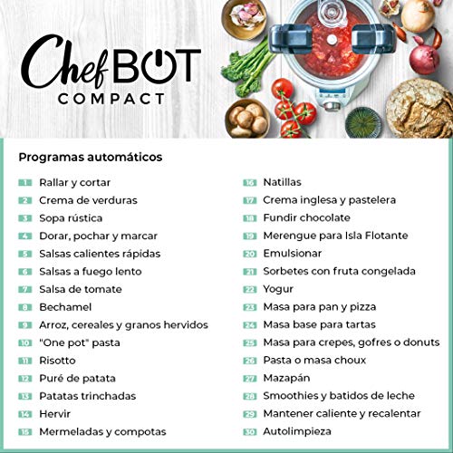 IKOHS CHEFBOT Compact - Robot de Cocina Multifunción, Compacto, Cocina al Vapor, 23 Funciones, 10 Velocidades con Turbo, Bol de Acero Inoxidable 2,3 L, Libre BPA (con Recetario - Negro)