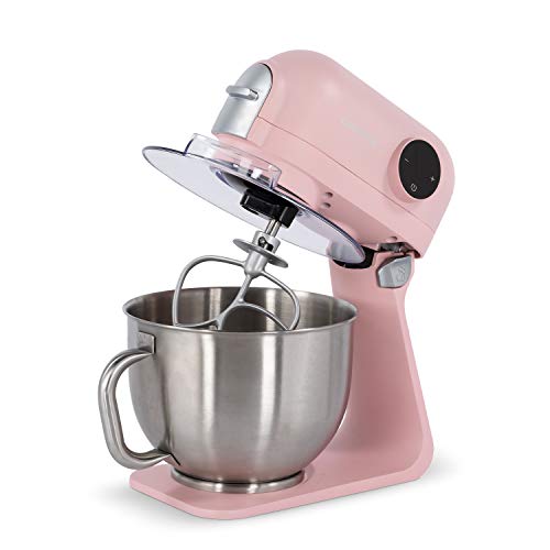 IKOHS DOWNMIX Retro - Batidora Amasadora, Amasadora para Repostería, Robot de Cocina Automática Multifuncional con Tres Accesorios, 5L, 6 Velocidades, 1200W, Bol de Acero Inoxidable (Rosa Pastel)