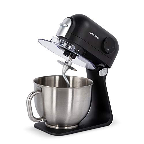 IKOHS DOWNMIX Retro - Batidora Amasadora, Amasadora para Repostería, Robot de Cocina Automática Multifuncional con Tres Accesorios, 5L, 6 Velocidades, 1200W, Bol de Acero Inoxidable (Negro)