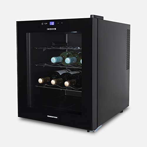 IKOHS VINARIAM 1600 - Vinoteca de 16 botellas, 46 l, 70 W, Luz LED, Display Digital, 3 Estantes, Doble Aislamiento, Zonas de temperatura de 11-18 grados, Baldas Acero Inoxidable