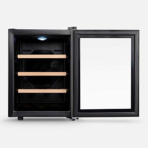 IKOHS VINARIAM WOOD 1200 - Vinoteca de 12 botellas, 33 l, 70 W Luz LED, Display Digital, 3 Estantes, Doble Aislamiento, Zonas de temperatura de 11-18 grados, Baldas Madera