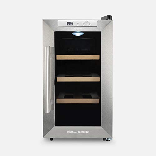 IKOHS VINARIAM WOOD 800 - Vinoteca de 8 botellas, 23 l, 60 W, Luz LED, Display Digital, 3 Estantes, Doble Aislamiento, Zonas de temperatura de 8-18 grados, Baldas Acero Inoxidable