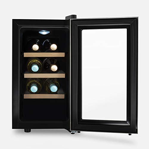 IKOHS VINARIAM WOOD 800 - Vinoteca de 8 botellas, 23 l, 60 W, Luz LED, Display Digital, 3 Estantes, Doble Aislamiento, Zonas de temperatura de 8-18 grados, Baldas Acero Inoxidable