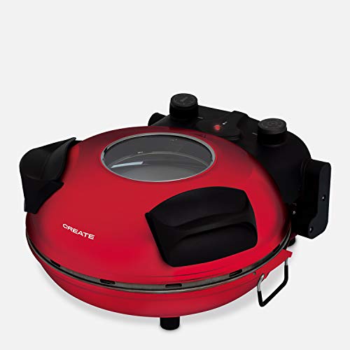 IKOHS VULCANO Pizza Maker - Horno Eléctrico Pizzas, Base de Piedra Especial para cocinar Pizza, 31 CM Diámetro, 1200 W, Temperatura hasta 350°, Niveles Potencia 5, Con Temporizador, Autoapagado (Rojo)