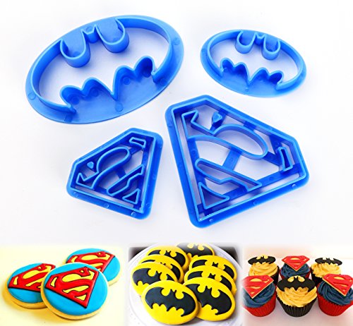 ilauke Cortadores de Galletas Moldes de Repostería Superman Batman Superheroes para Decoración de Pastel Cookie Fondant, 4 Piezas