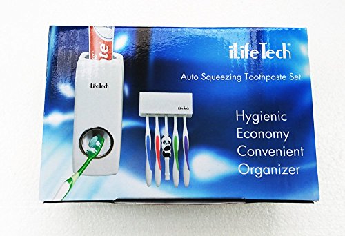 iLifeTech - Dispensador de Pasta de Dientes Automático y Portacepillos de Dientes – Práctico Set de Baño Familiar con Soporte de Cepillos de Dientes y Dosificador de Pasta Dental - Ideal para Niños