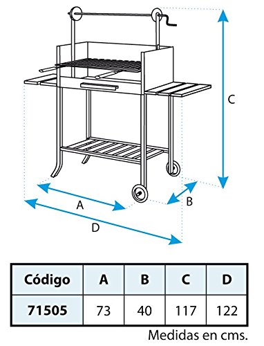 Imex El Zorro 71505 - Barbacoa con ruedas elevador y parrilla inox, 135 x 75 x 42 cm, color negro