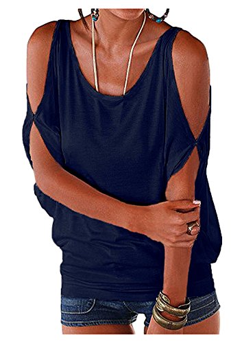 iMixCity Verano Camisas De Hombro Frío Blusas Tops del Batwing Camisetas sin Mangas Camiseta Casual Camiseta para Mujer (M, Azul Oscuro)