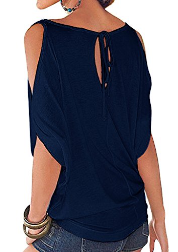 iMixCity Verano Camisas De Hombro Frío Blusas Tops del Batwing Camisetas sin Mangas Camiseta Casual Camiseta para Mujer (M, Azul Oscuro)