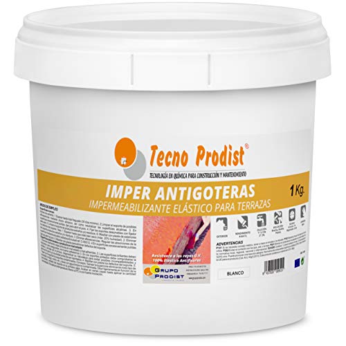 IMPER ANTIGOTERAS de Tecno Prodist - (1 Kg) BLANCO Pintura Impermeabilizante elástica para Terrazas (A Rodillo o brocha)