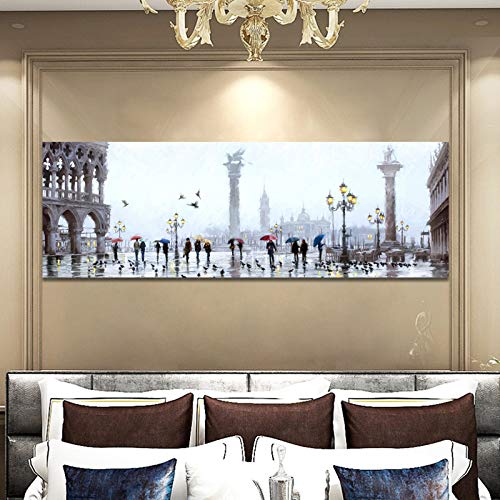 Impresiones de paisajes Arte de la pared Pintura en lienzo Amantes y Vistas a la ciudad Pintura al óleo Imágenes para la decoración de la sala de estar 60x180cm