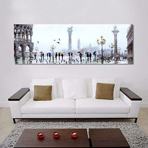 Impresiones de paisajes Arte de la pared Pintura en lienzo Amantes y Vistas a la ciudad Pintura al óleo Imágenes para la decoración de la sala de estar 60x180cm